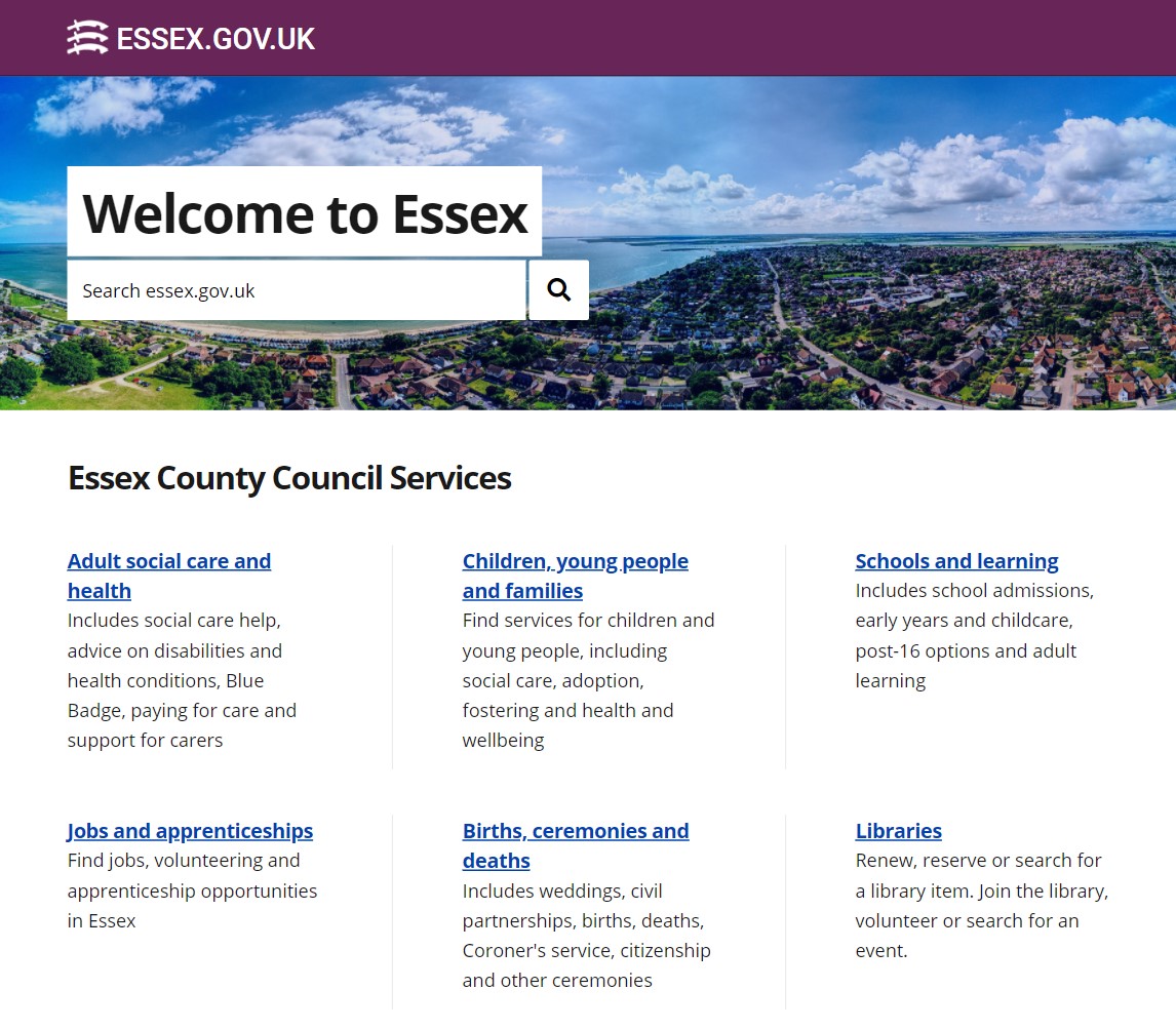 Screenshot of the Essex County Council website